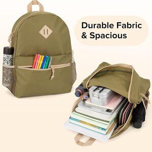 NEW! Lightweight Olive Green Basic Backpack w/Bottle Pockets & Padded Straps